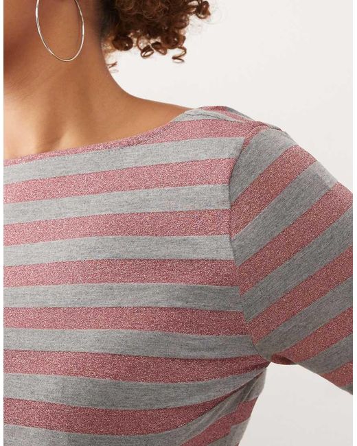 Collusion Red Plus Stripe Slash Neck Top