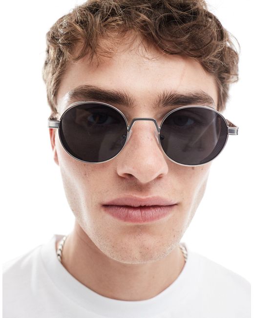 ASOS Metallic Oval Metal Sunglasses With Grids for men