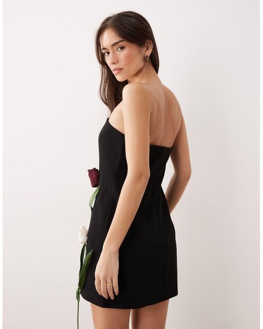 JW PEI Natural Bandeau 3D Tulip Floral Applique Tailored Mini Dress