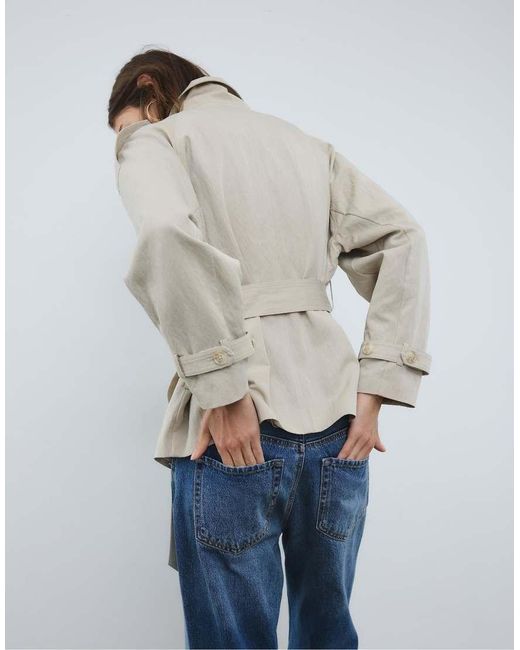 Stradivarius Gray High-neck Trench Coat