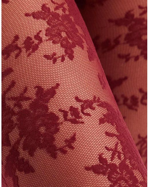 Medias De 40 Deniers Con Patrón Floral De Encaje De -Rojo Lindex de color Red