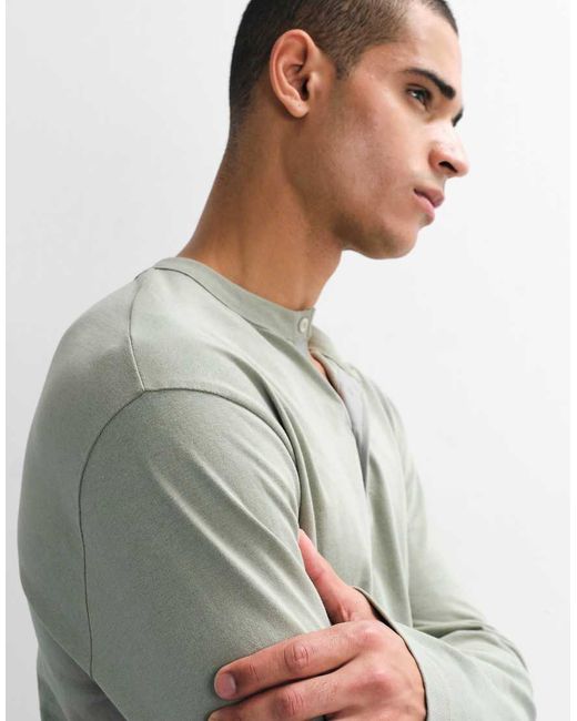 ASOS Gray Relaxed Long Sleeve Henley T-shirt for men