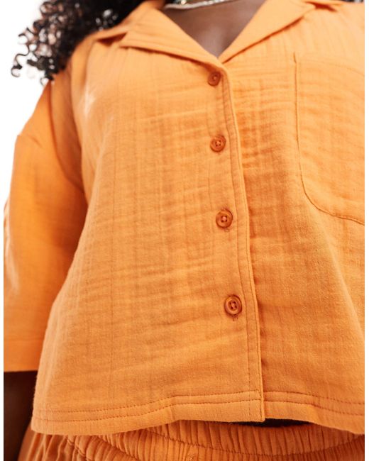 ASOS Orange Double Gauze Co-ord Boxy Beach Shirt