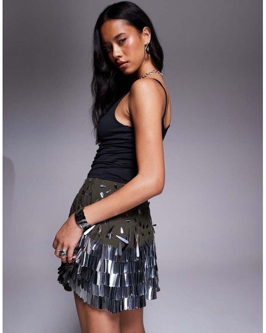 ASOS Green Tear Drop Sequin Mini Skirt