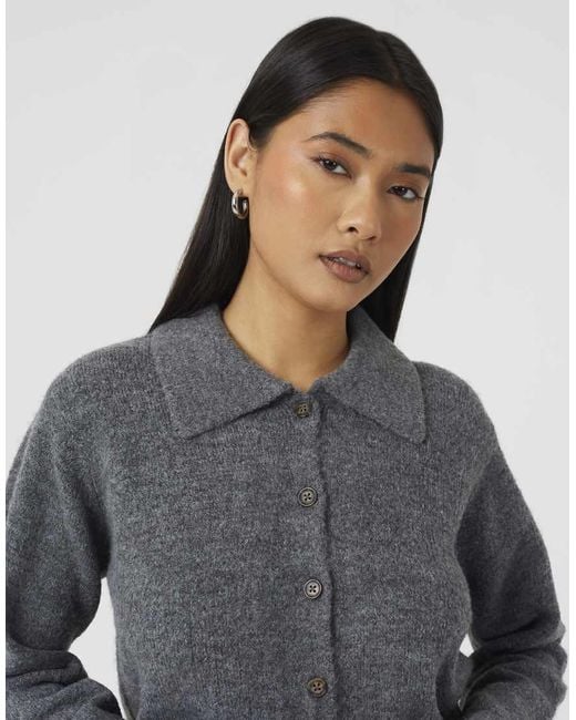 Brave Soul Gray Collared Button Through Knitted Cardigan