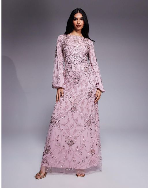 Beauut Purple Jenna Embellished Long Sleeve Maxi Dress