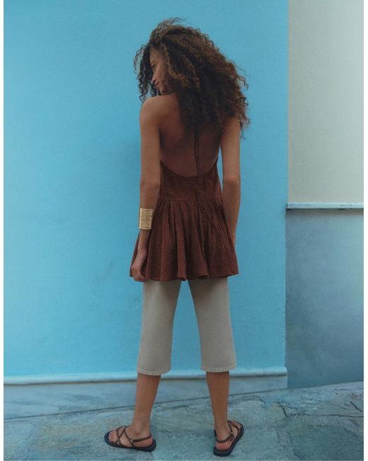 Pull&Bear Brown Short Surplice Neckline Dress
