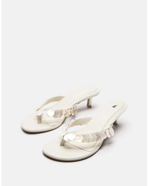 Pull&Bear Natural Beaded Heeled Sandals