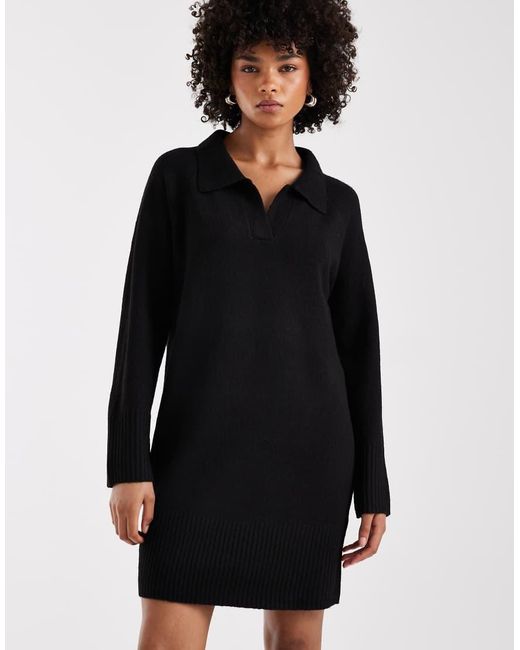 ONLY Black Knitted Polo Mini Dress