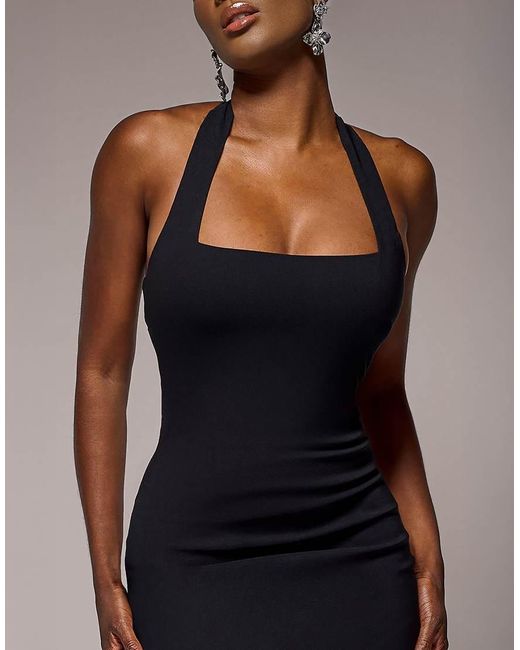Goddiva Blue Halter Neck Puff Hem Mermaid Midaxi Dress
