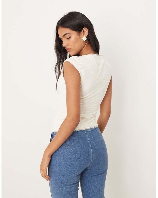 Abercrombie & Fitch Blue Short Sleeve Lace Sweetheart Top