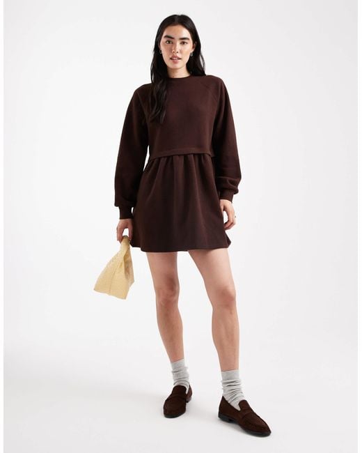 Miss Selfridge Super Soft Brushed Smock Dress in Brown | Lyst