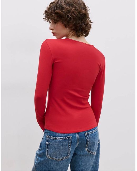 Stradivarius Red Long Sleeve Basic T-shirt