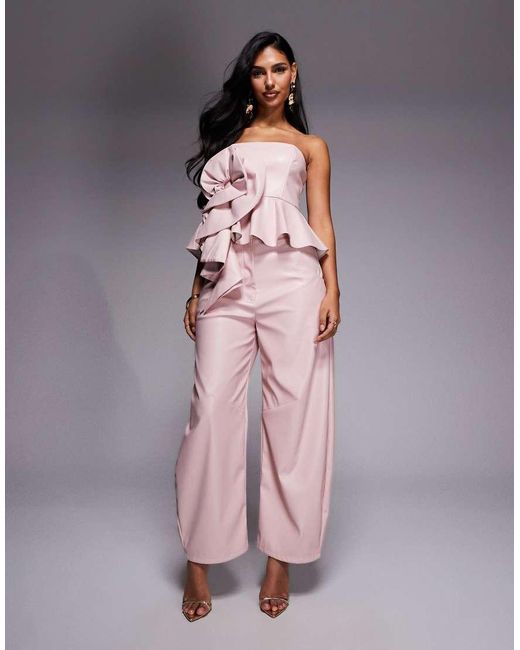 ASOS Purple Pu Barrel Pants With Ruffle