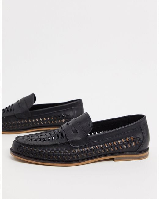 Topman Black Woven Loafers for men