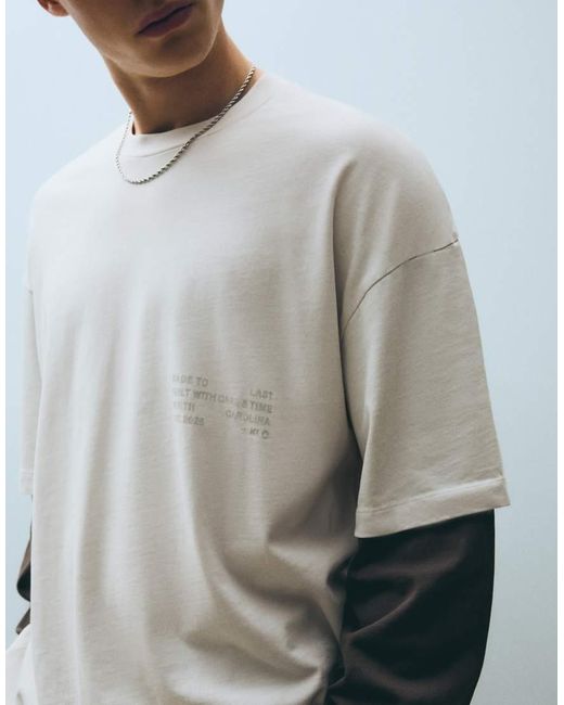 Bershka Gray Contrast Double-sleeve T-shirt for men