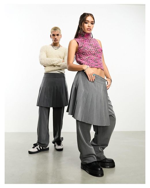 Pantalon unisexe 2-en-1 avec jupe plissée superposée Reclaimed (vintage) en coloris Gray
