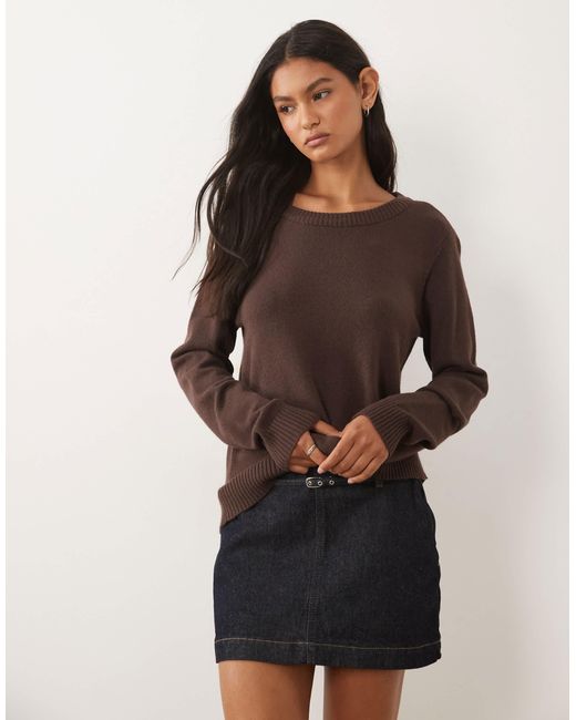 Vila Brown Strickpullover mit rundhalsausschnitt