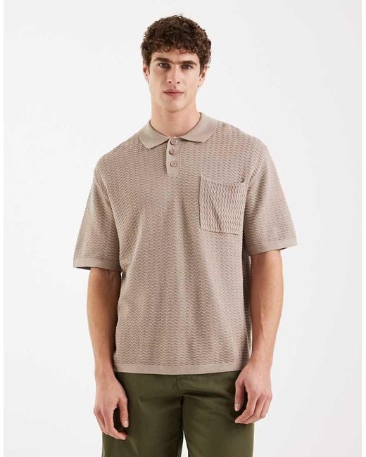 Redefined Rebel Natural Fernando Boxy Fit Short Sleeve Textured Polo Shirt for men