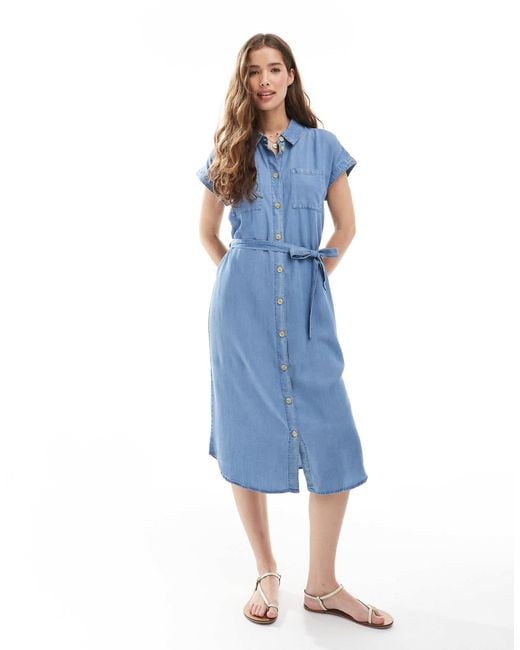 ONLY Blue Lightweight Denim Midi Shirt Dress