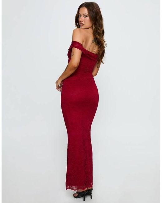 Princess Polly Red Anabeila Lace Bardot Twist Front Detail Maxi Dress
