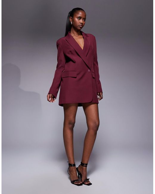 blazer dress burgundy Rosette Burgundy Ruched Blazer Mini Dress