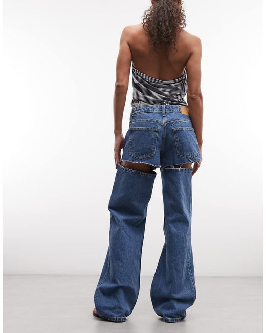Monki Festival Jeans Met Losse Pasvorm En Uitsnijding in het Blue