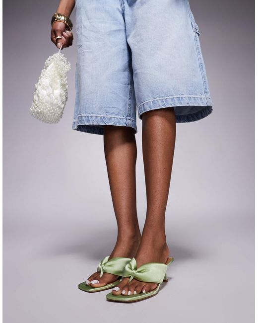 River Island Green Kitten Heel Toe Thong Sandal