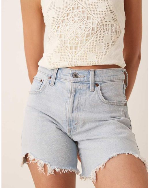 Abercrombie & Fitch Natural High Rise Dad Denim Shorts With Frayed Hem
