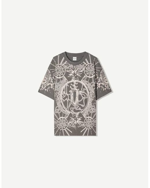 Bershka Gray Short Sleeve T-shirt With Print for men