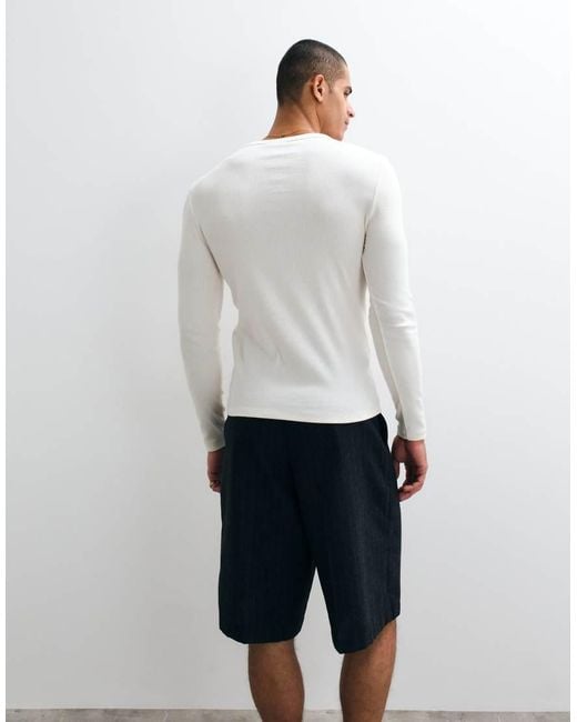 ASOS White Muscle Fit Long Sleeve Henley T-shirt With Embroidered Chest Emblem for men