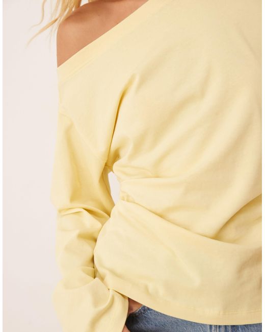 ASOS Natural Long Sleeve Off Shoulder Corset Waist Tee