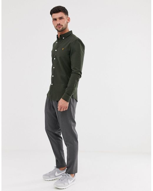 farah brewer slim fit oxford shirt in green