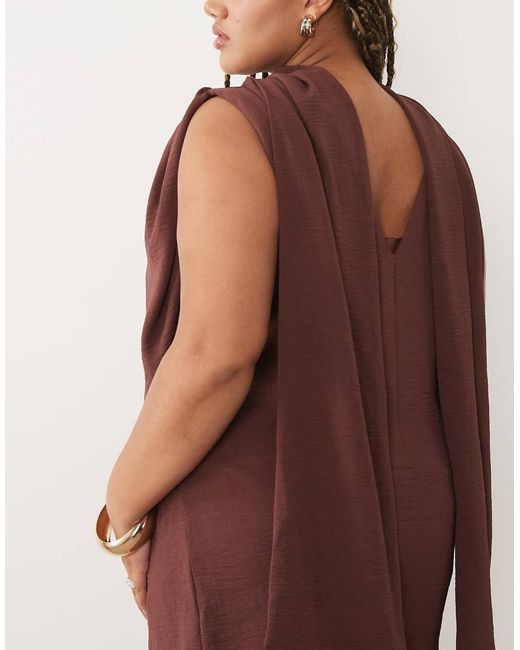 ASOS Brown Asos Design Curve Drape Wrap Front Mini Dress With Scarf Detail