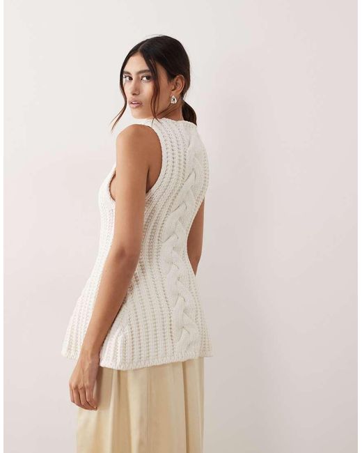 ARRANGE Natural Chunky Cable Knit Peplum Top