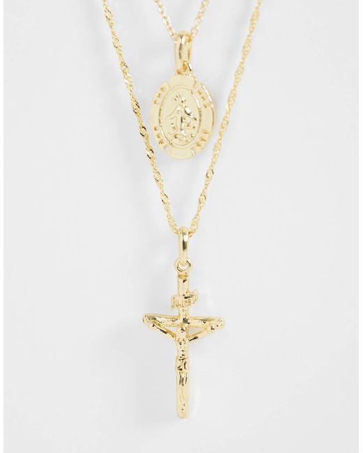 ASOS White Cross And St Chris Coin Double Pendant Necklace for men