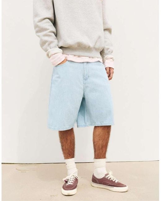 Pull&Bear Natural Relaxed-Fit Striped Denim Bermuda Shorts for men