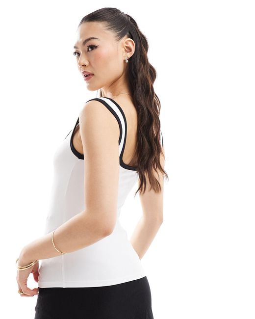 ASOS White Square Neck Vest With Contrast Binding