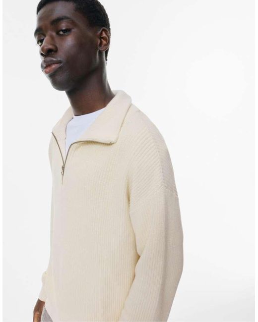 Pull&Bear Natural Quarter-zip Sweater for men