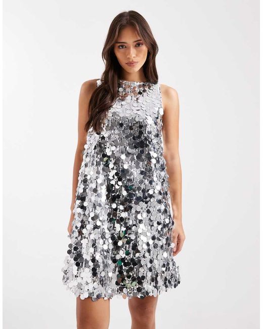 Pieces White Sleeveless Disc Sequin Mini Dress