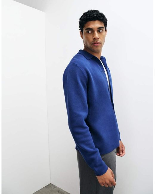 ASOS Blue Relaxed Compact Knitted Over Shirt for men