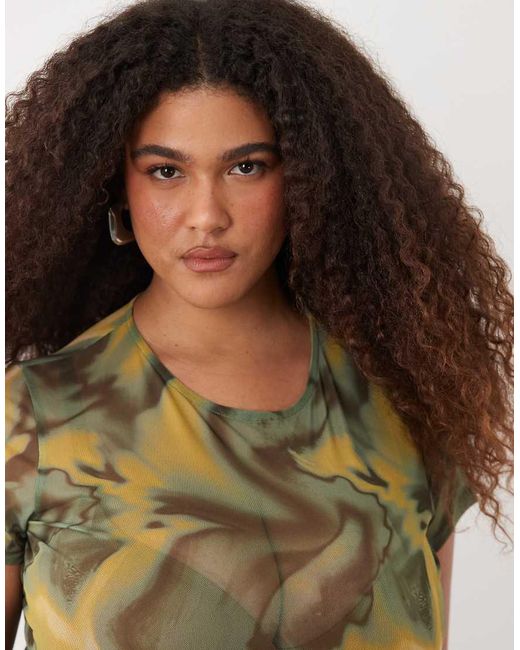 ASOS Green Asos Design Curve Sheer Mesh Baby Tee