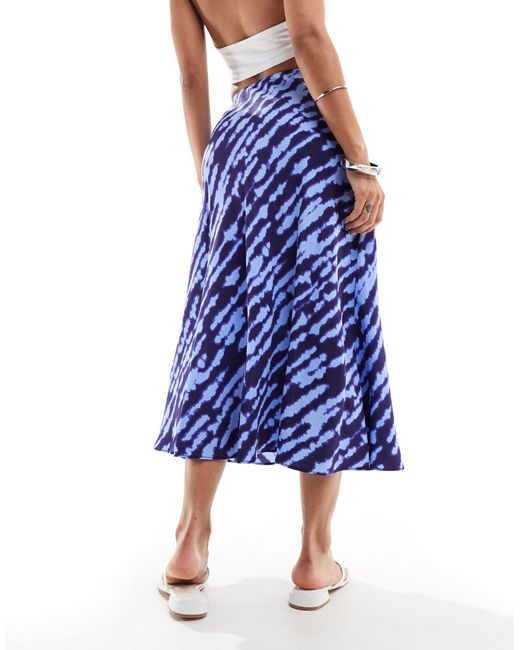 Mango Blue Satin Printed Midi Skirt