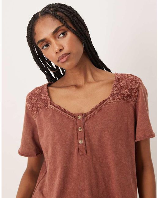 Free People Orange Heirloom Henley Button Up Tee