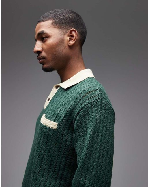 Obey Green Jasper Knitted Polo Jumper for men