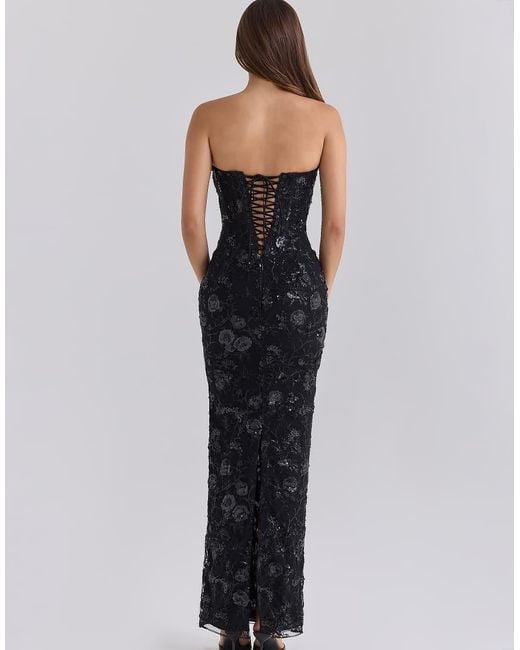 House Of Cb Blue Anisa Hand Beaded Embellished Strapless Maxi Dress