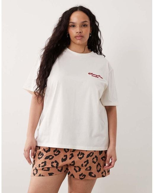ASOS Pink Asos Design Curve Oversized Tee And Short Pyjama Set With Hibernation Mode Graphic