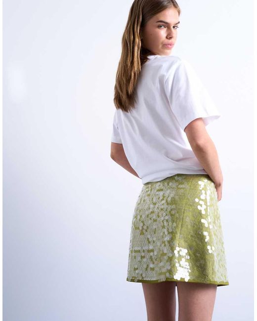 TOPSHOP White Sequin A Line Mini Skirt