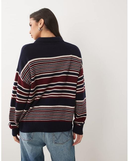 GOOD AMERICAN Blue Wool Oversized Button Down Rugby Sweater