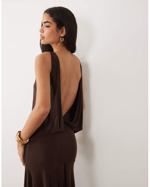 ASOS Natural Slinky Maxi Dress With Drop Waist And Open Back